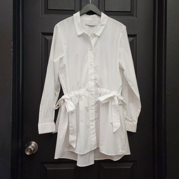Mona Thalheimer Sz. L White Side Tie Blouse Capsule Minimalist - Picture 2 of 15